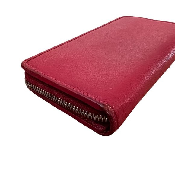 Wallet Long Zipper Red Leather Used Vintage - Picture 6 of 9